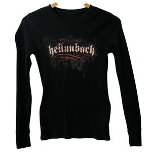 Black Hellanbach Long Sleeve Thermal Shirt Women's Sz Med Angel Wings Grundge